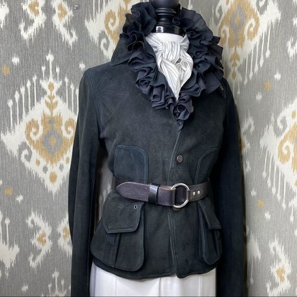 Ralph Lauren Collection ~ Vintage Fall 02 Runway Black Deerskin Utility Jacket